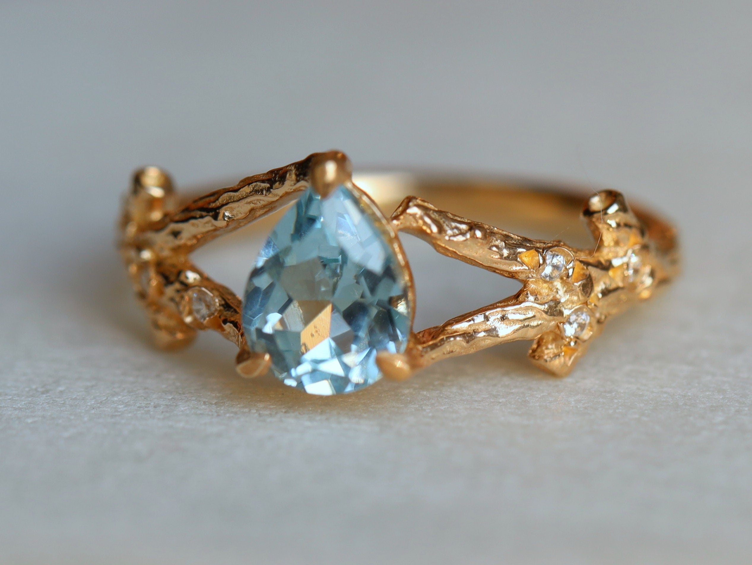 Aquamarine Engagement Ring | Twig Engagement Ring | Pear Cut Aquamarine | March Birthstone -