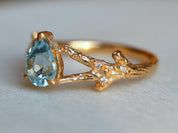 Aquamarine Engagement Ring | Twig Engagement Ring | Pear Cut Aquamarine | March Birthstone -
