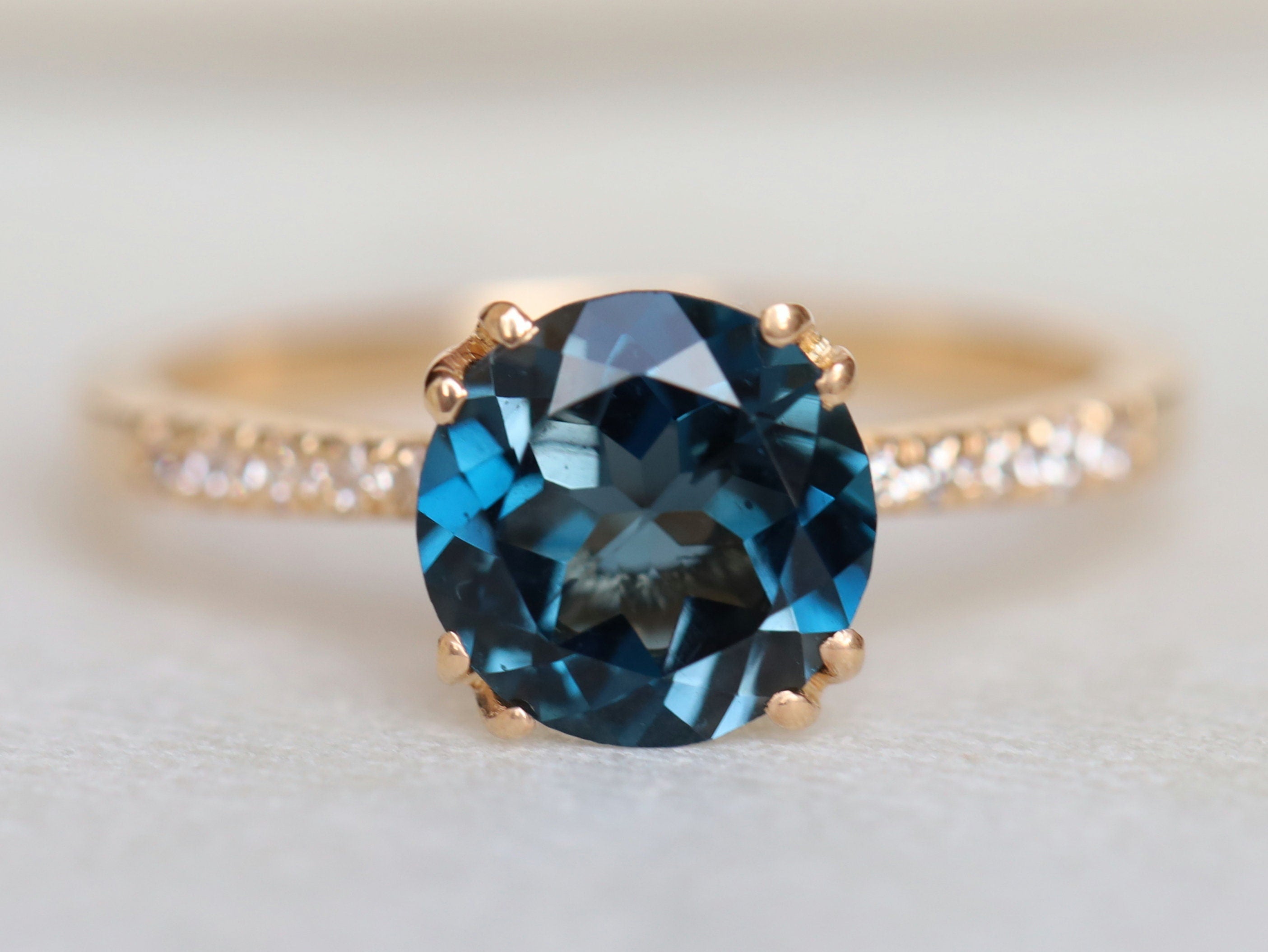 London Blue Topaz Ring | Solitaire Engagement Ring | 2 Carat Topaz Wedding Ring -