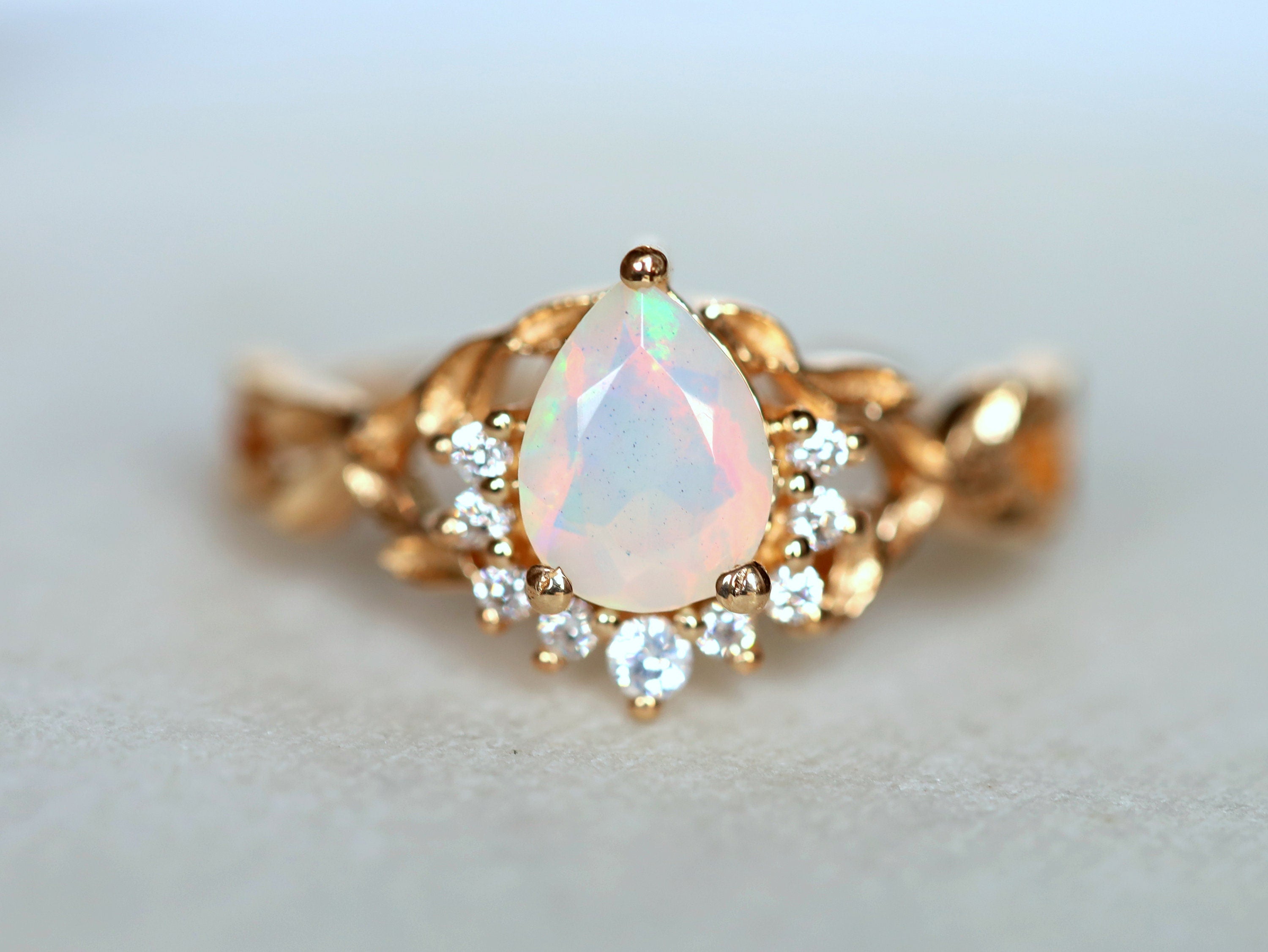 Opal Engagement Ring | Fire Opal Vintage Bridal Ring | Anniversary Gift for Her -