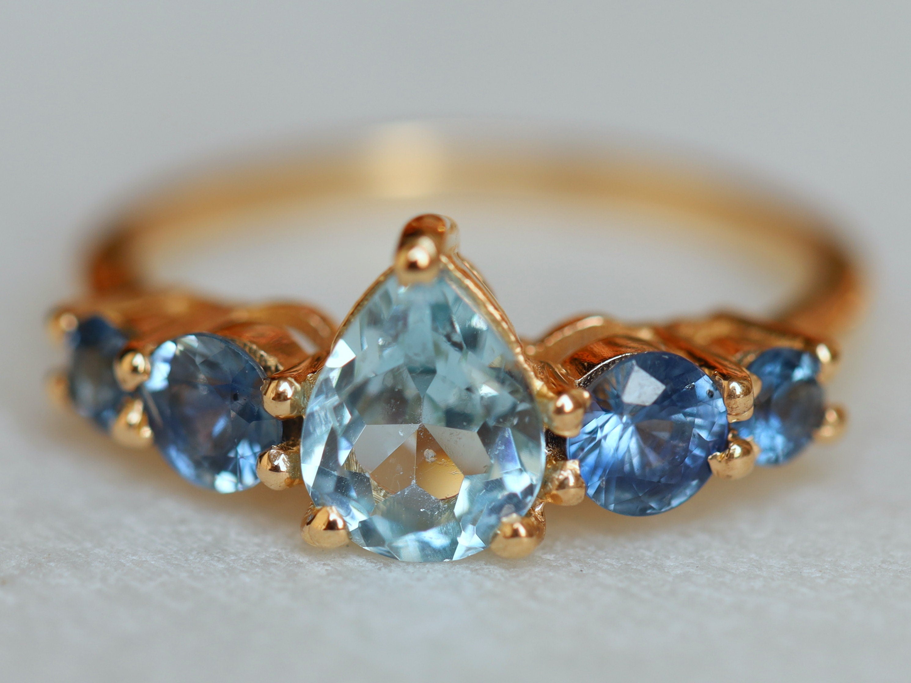 Aquamarine Engagement Ring | Blue Sapphire Cluster Ring | Five Stone Colorful Engagement Ring -
