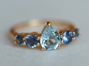Aquamarine Engagement Ring | Blue Sapphire Cluster Ring | Five Stone Colorful Engagement Ring -