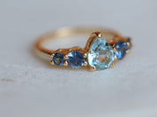 Aquamarine Engagement Ring | Blue Sapphire Cluster Ring | Five Stone Colorful Engagement Ring -