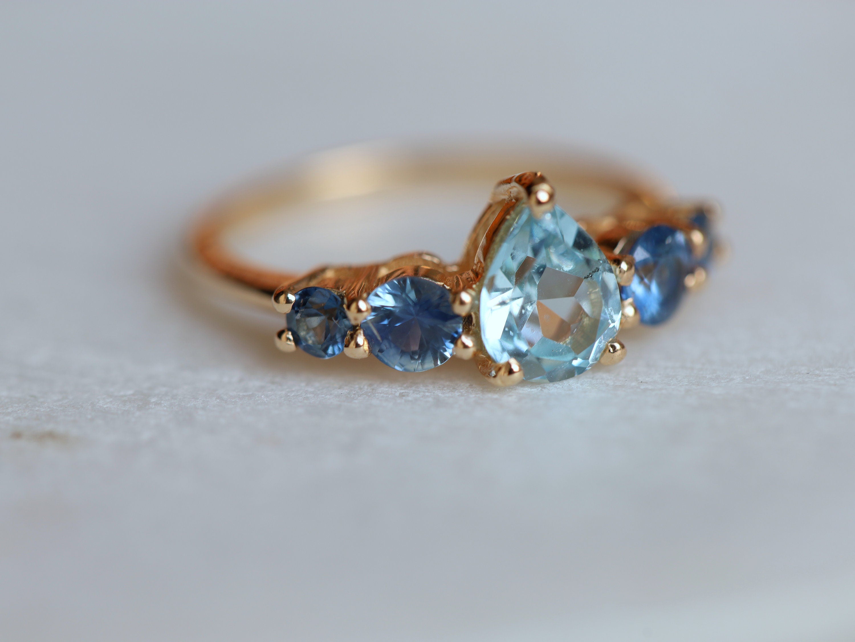 Aquamarine Engagement Ring | Blue Sapphire Cluster Ring | Five Stone Colorful Engagement Ring -