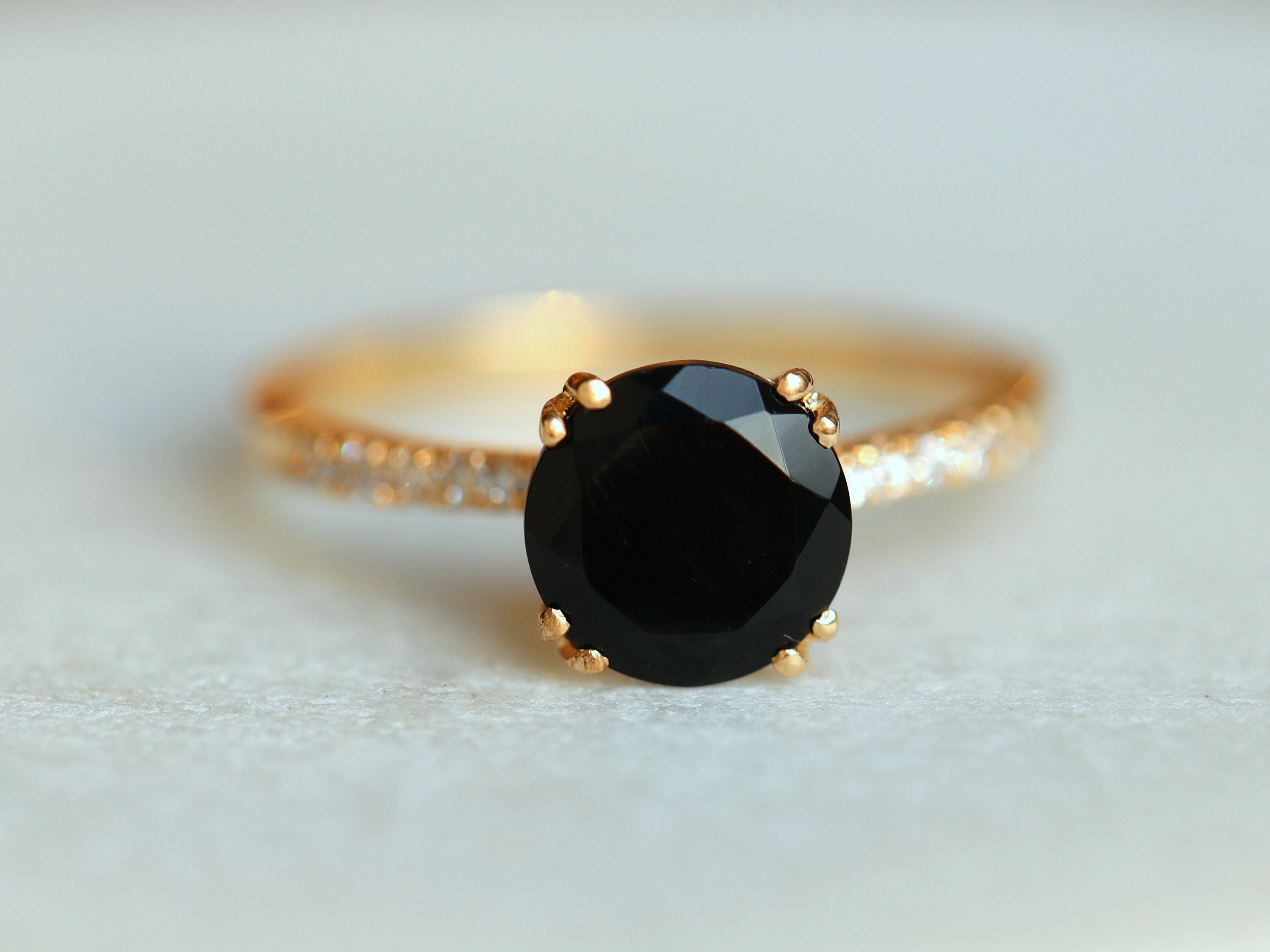 2ct Black Diamond Engagement Ring | Solitaire Round Cut Diamond Ring | Anniversary Gift -
