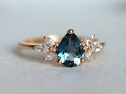 London Blue Topaz Engagement Ring | Twig Style Pear Shape Ring | Marquise Diamond Ring -