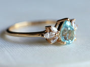 Aquamarine & Diamond Engagement Ring | Pear Cut Engagement Ring | March Birthstone -