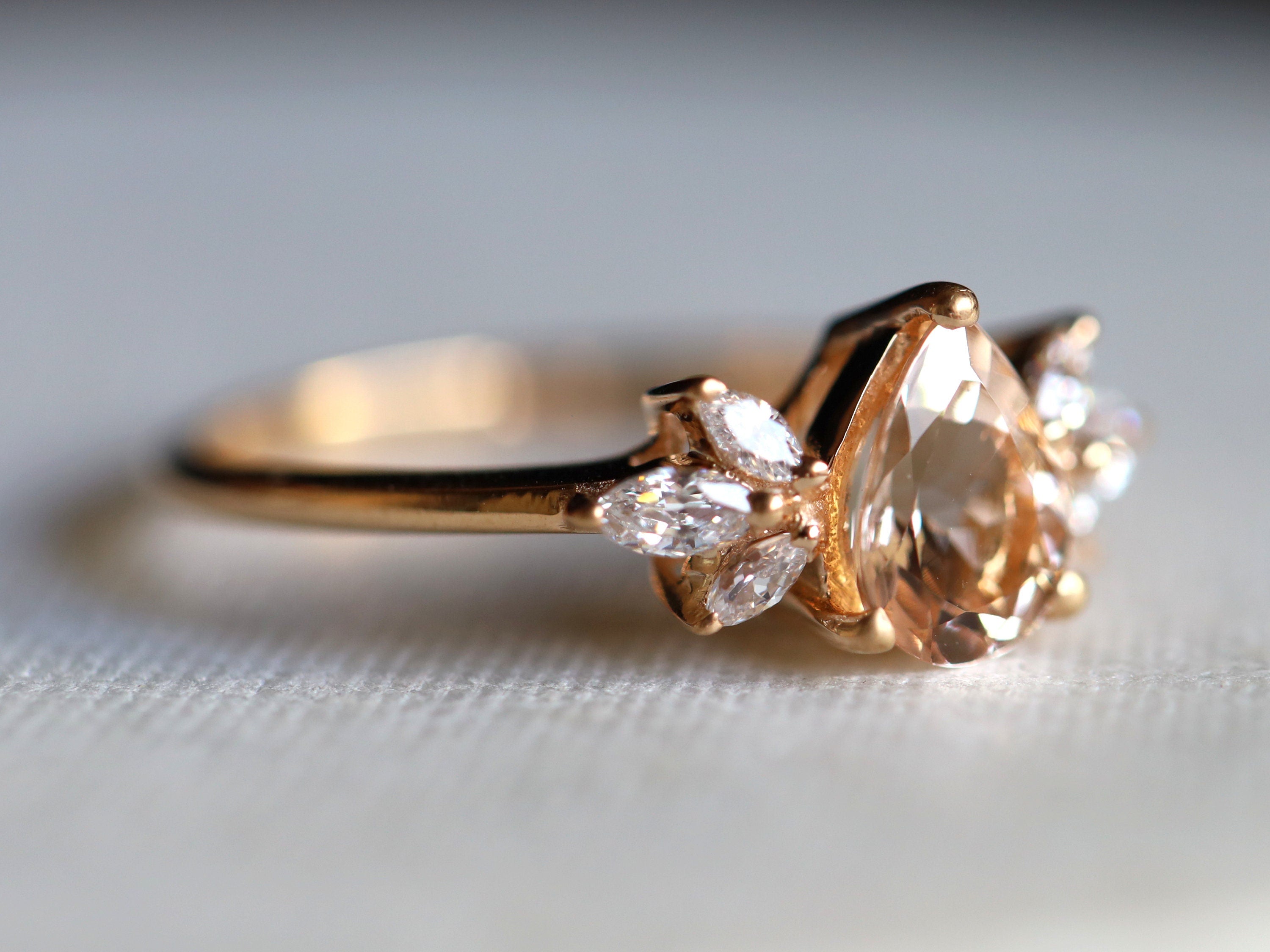 Morganite Engagement Ring | Pear Cut Twig Rose Gold Engagement Ring | March Birthstone -