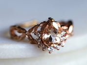 Morganite Engagement Ring | Pear-Cut Twig Design in Rose Gold | Peach Diamond Accent -