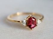 Tourmaline Engagement Ring | Pink Tourmaline & Diamond Art Deco Ring | Rubellite Birthstone -