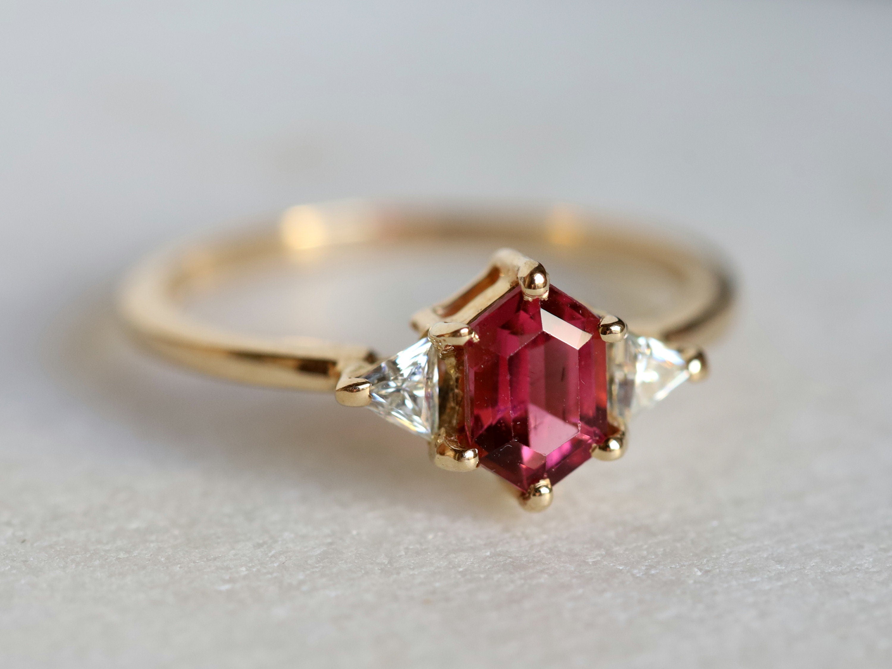 Tourmaline Engagement Ring | Pink Tourmaline & Diamond Art Deco Ring | Rubellite Birthstone -