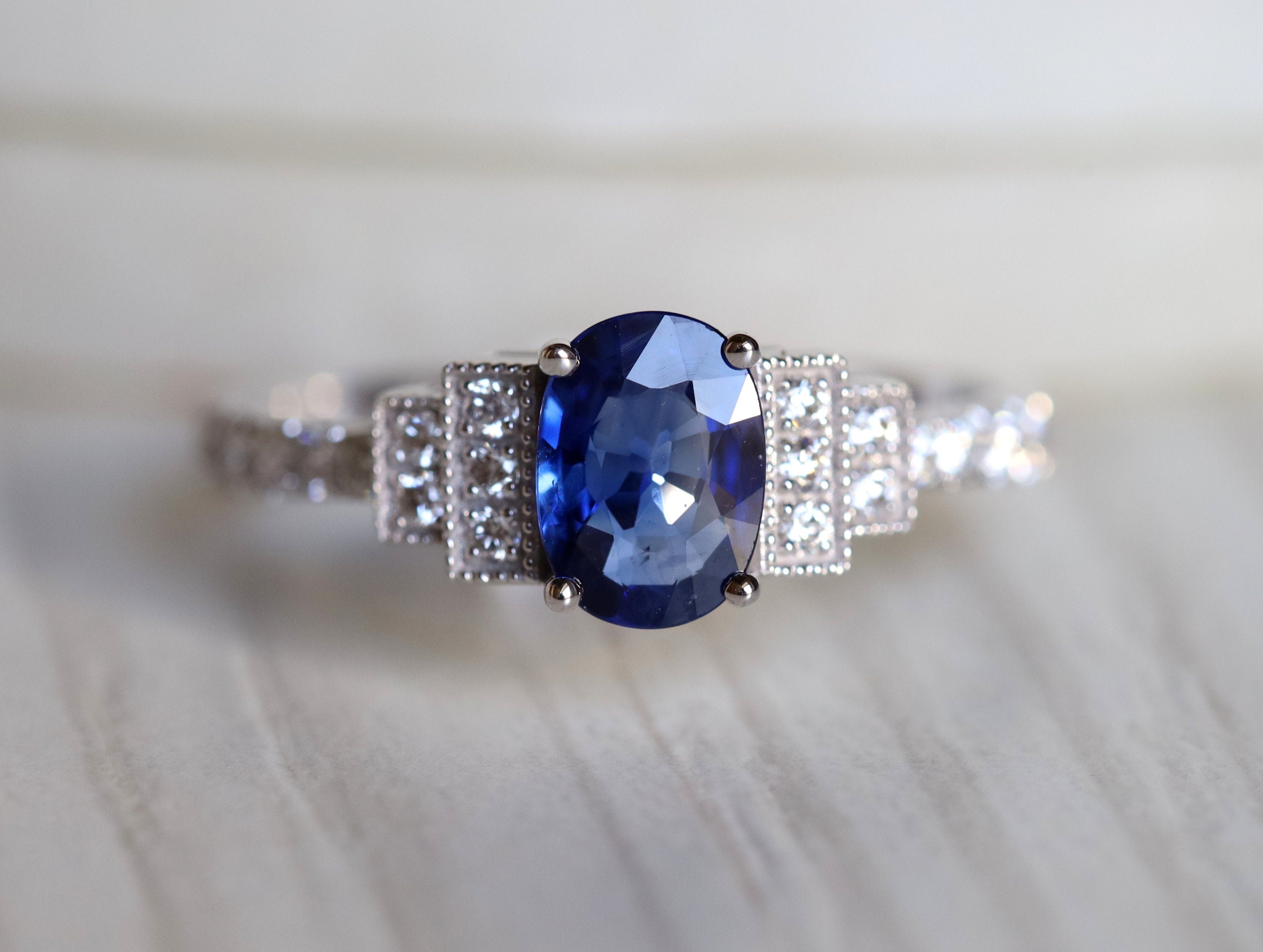 Art Deco Sapphire Engagement Ring | Blue Sapphire Antique Engagement Ring | Sapphire Verlobungsring -