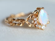 Opal Engagement Ring | Fire Opal Vintage Bridal Ring | Anniversary Gift for Her -
