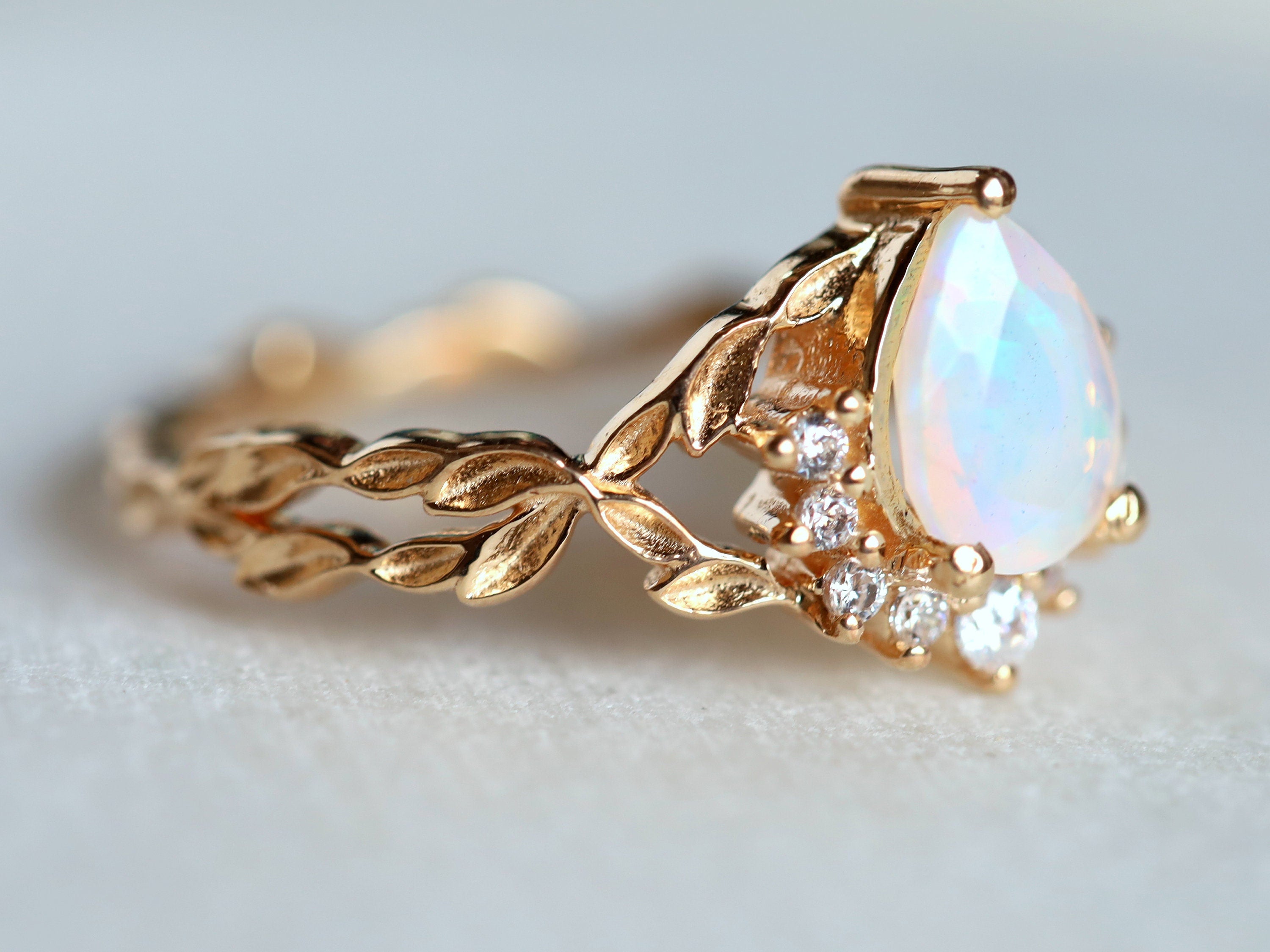 Opal Engagement Ring | Fire Opal Vintage Bridal Ring | Anniversary Gift for Her -