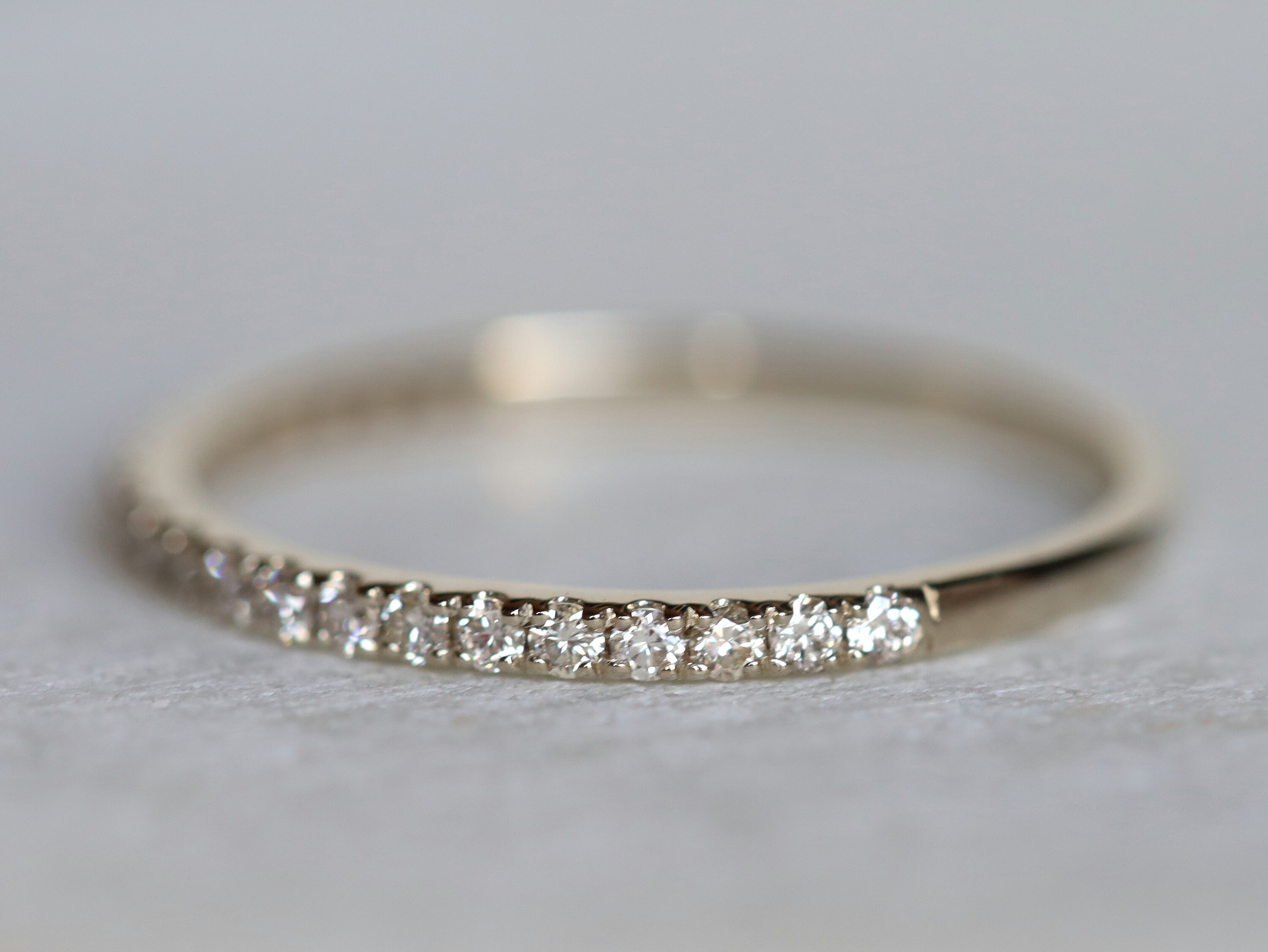 Diamond Wedding Band | Thin Minimalist Diamond Stacking Ring | Half Eternity Wedding Ring -