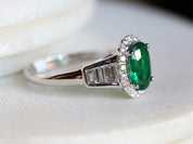 1 CT Emerald Diamond Engagement Ring | Art Deco Oval Emerald Ring | Baguette Diamond Ring -