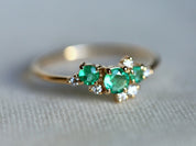 Emerald Diamond Cluster Ring | Green Emerald Engagement Ring with Diamond Cluster -