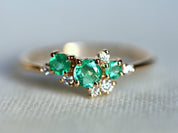 Emerald Diamond Cluster Ring | Green Emerald Engagement Ring with Diamond Cluster -