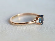 Three Stone Sapphire Engagement Ring | Blue Sapphire & Diamond -