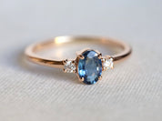 Three Stone Sapphire Engagement Ring | Blue Sapphire & Diamond -