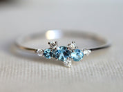Aquamarine Engagement Ring | Diamond Cluster Ring | March Birthstone Jewelry -