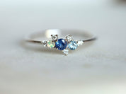 Sapphire Opal Aquamarine Diamond Cluster Ring | Birthstone Cluster Engagement Ring -