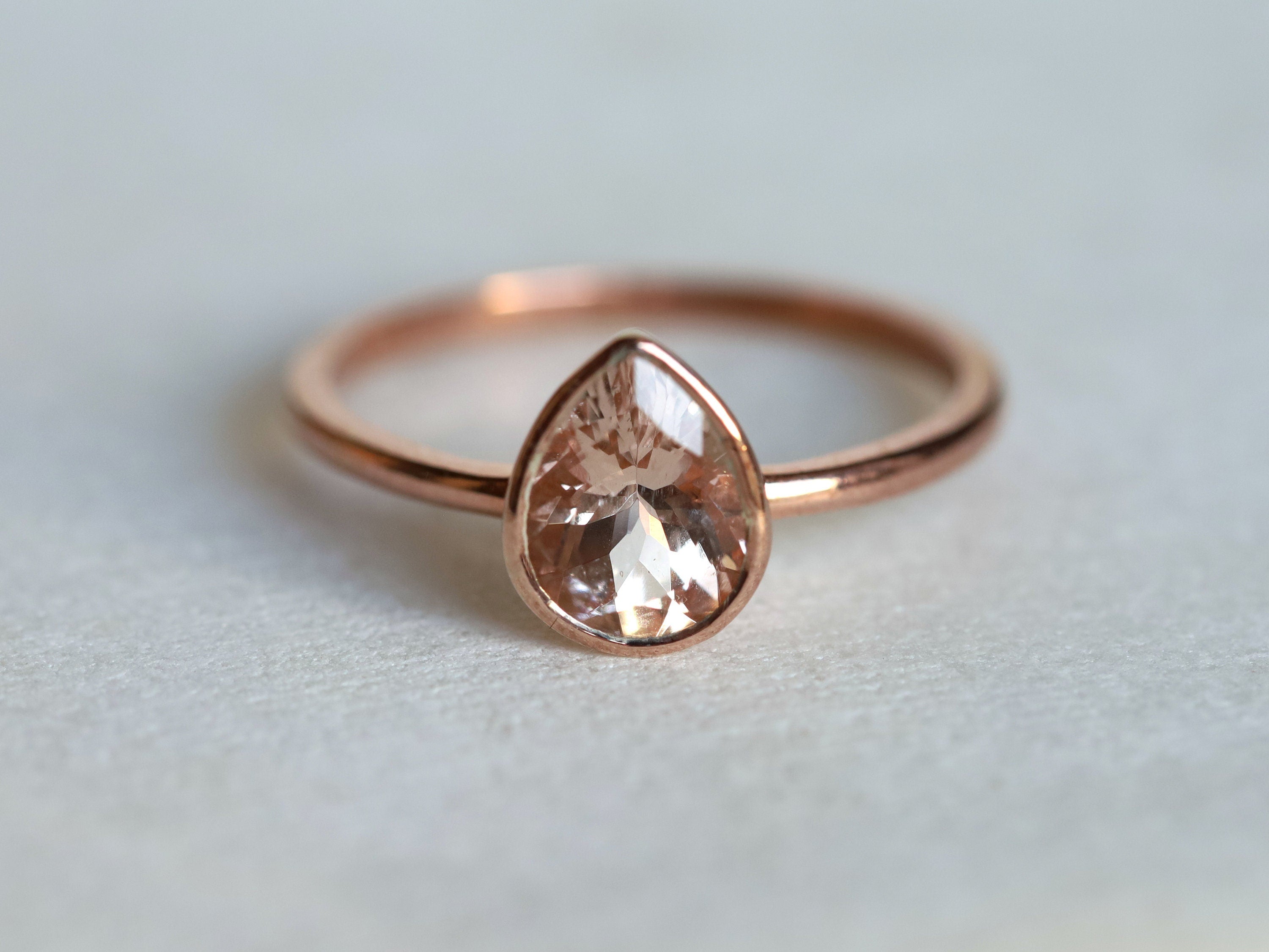 Morganite Engagement Ring | Pear Cut Morganite Ring | Peach Morganite Gift for Her -