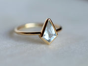 Kite Aquamarine Engagement Ring | Basic Bezel Set Aquamarine in Solid Gold | March Birthstone -
