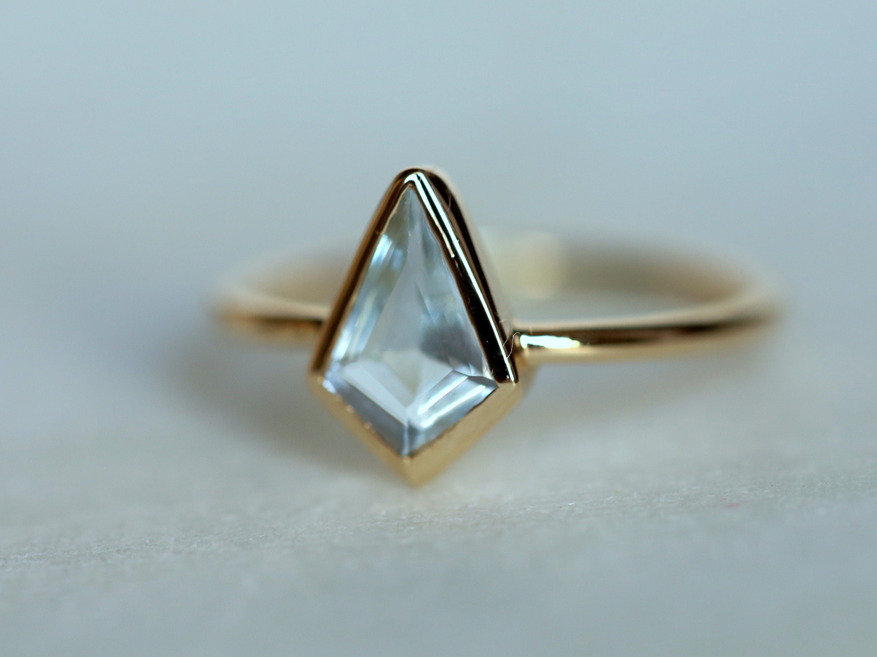 Kite Aquamarine Engagement Ring | Basic Bezel Set Aquamarine in Solid Gold | March Birthstone -