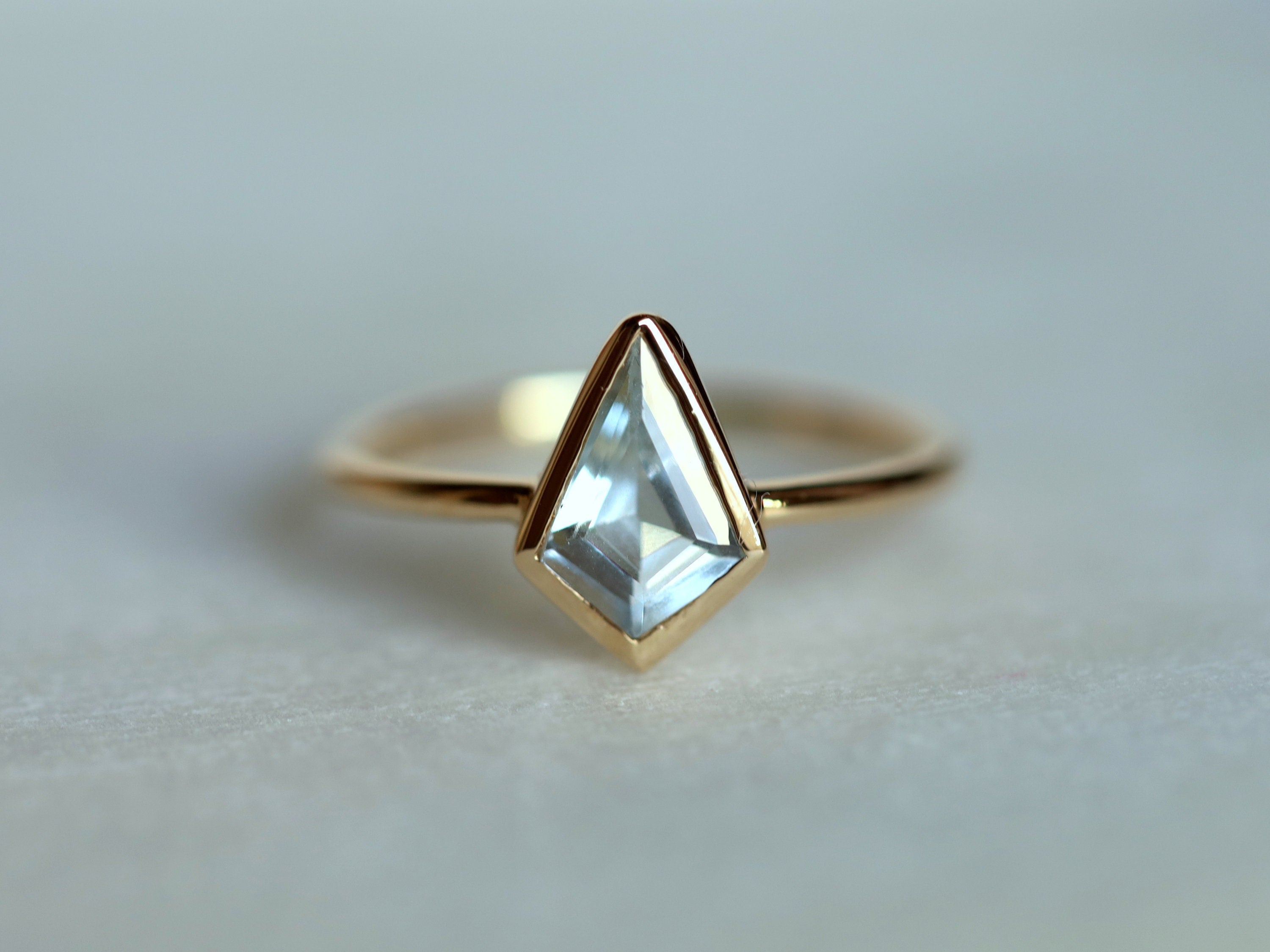 Kite Aquamarine Engagement Ring | Basic Bezel Set Aquamarine in Solid Gold | March Birthstone -