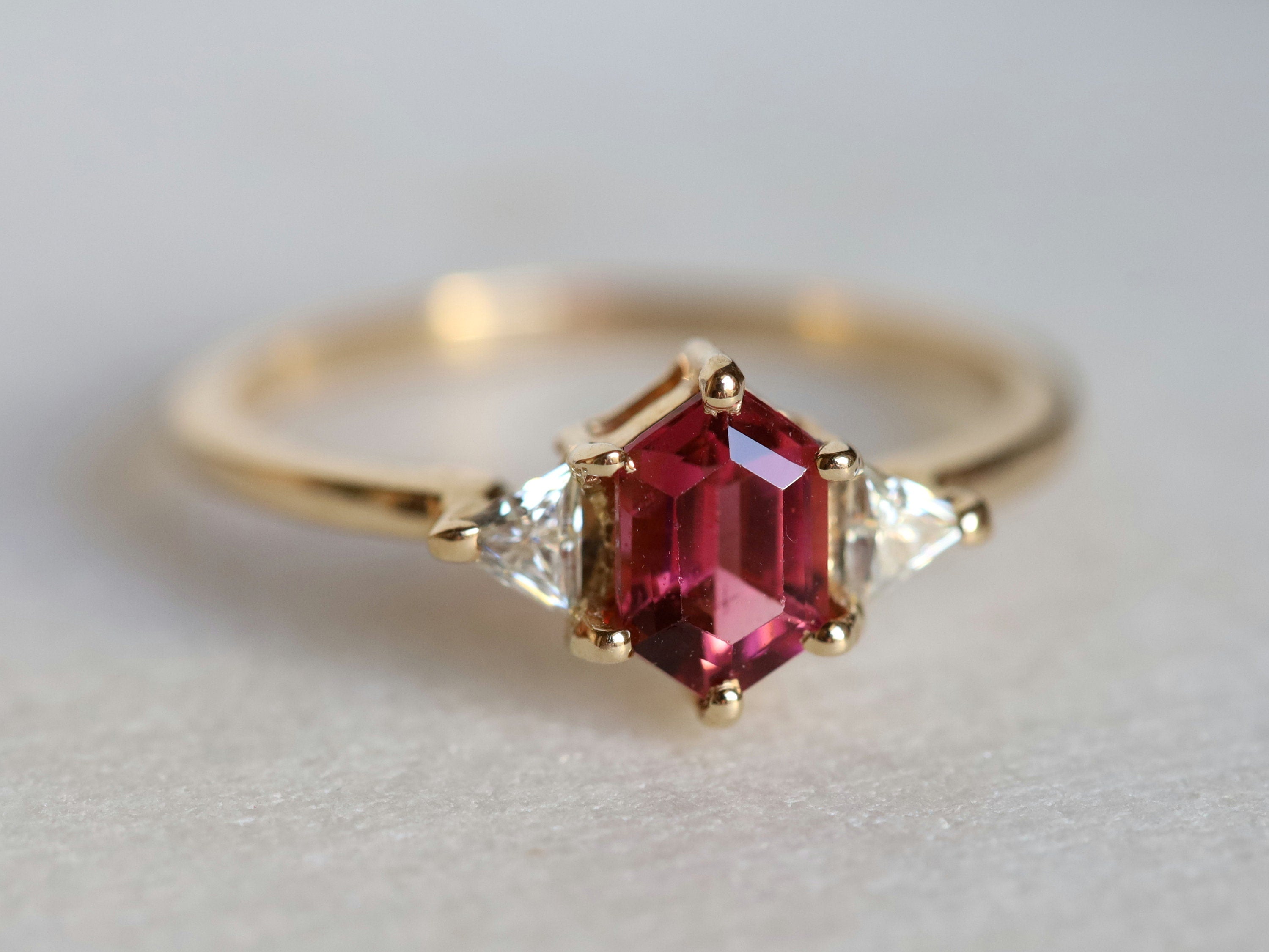 Tourmaline Engagement Ring | Pink Tourmaline & Diamond Art Deco Ring | Rubellite Birthstone -