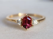 Tourmaline Engagement Ring | Pink Tourmaline & Diamond Art Deco Ring | Rubellite Birthstone -