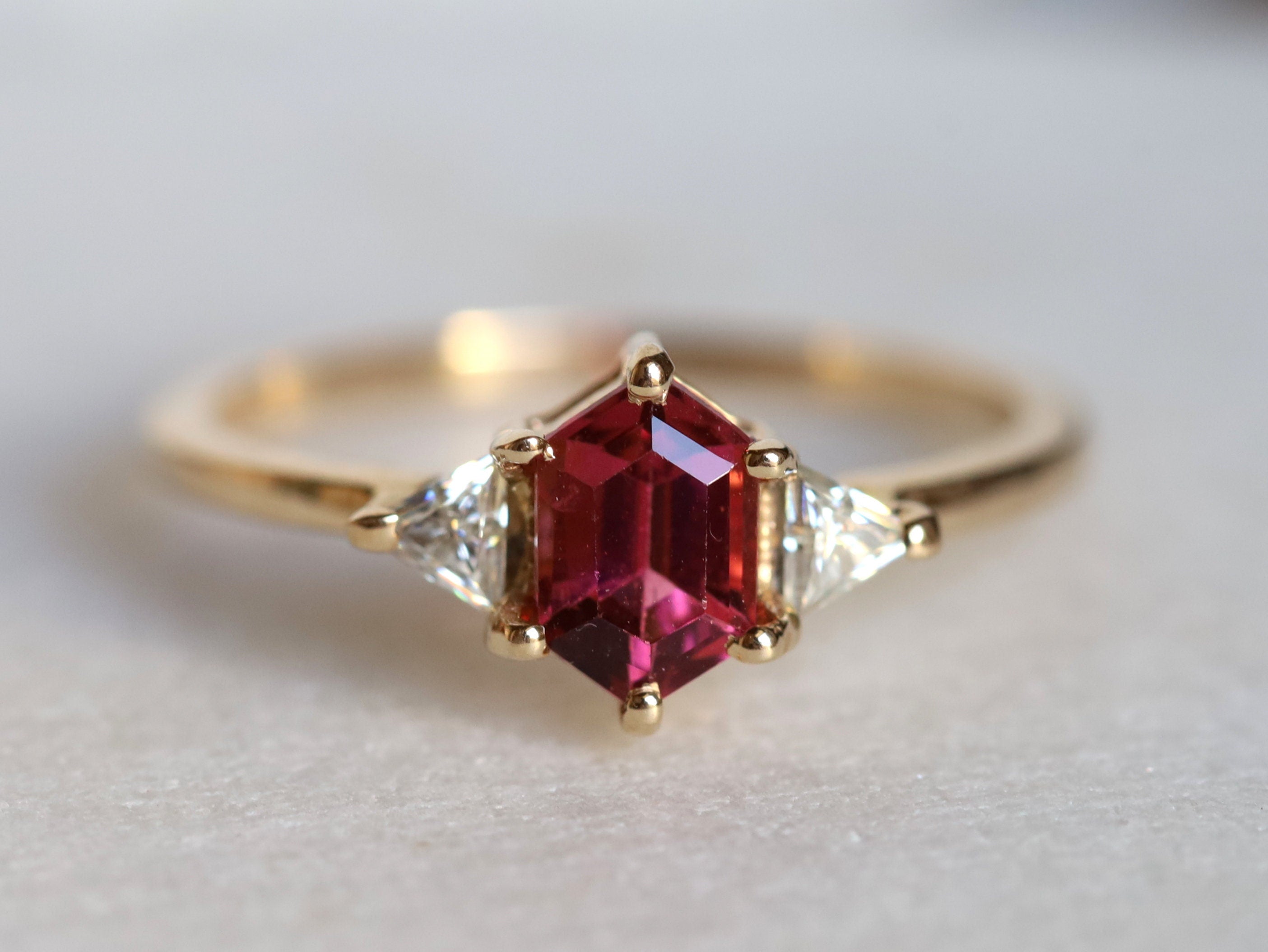 Tourmaline Engagement Ring | Pink Tourmaline & Diamond Art Deco Ring | Rubellite Birthstone -