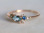 Aquamarine Cluster Ring | Sapphire & Diamond Ring | March Birthstone Jewelry -