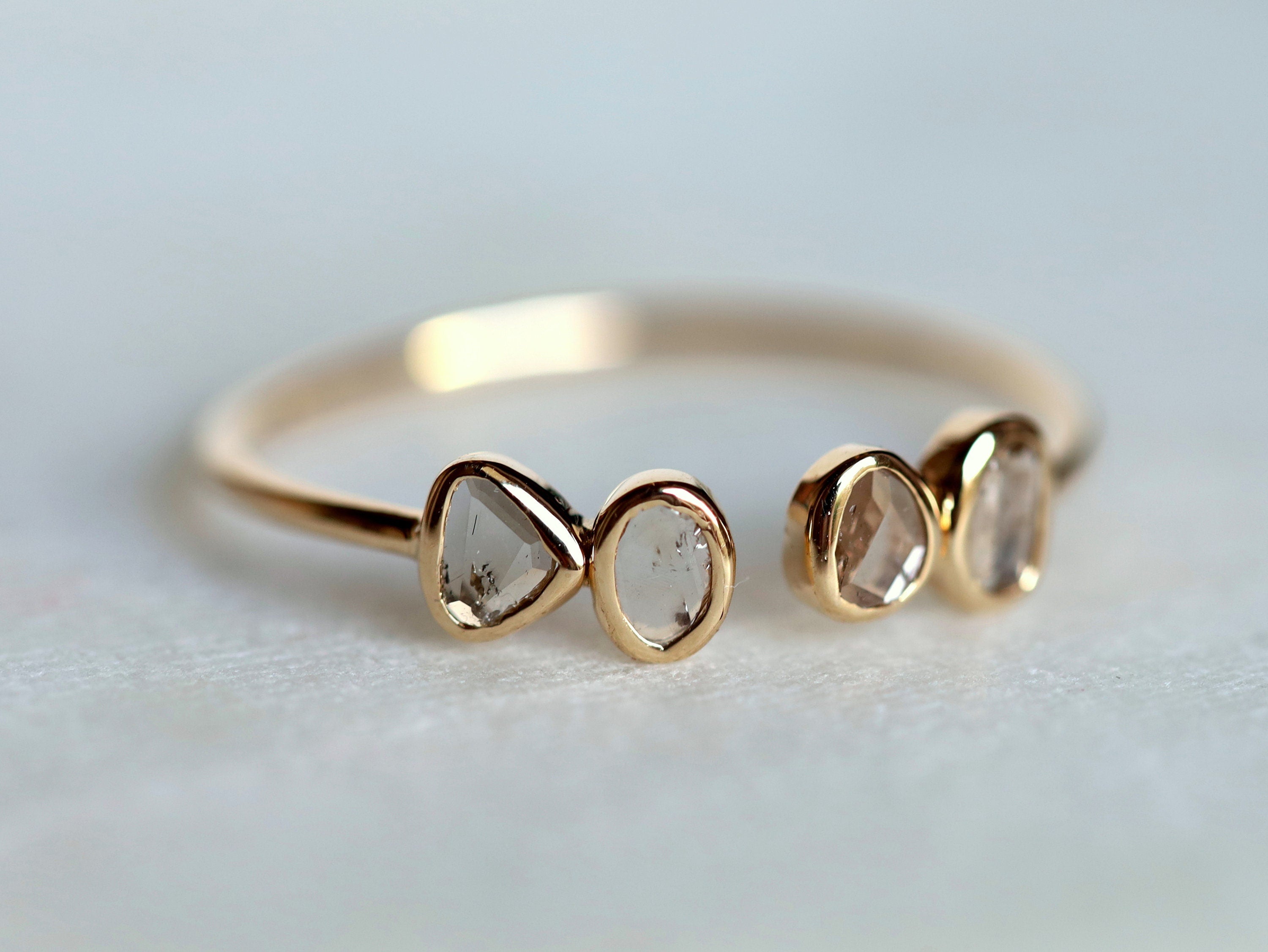 Diamond Stacking Ring | Slice Diamond Ring | Rose Cut Diamond Adjustable Ring -