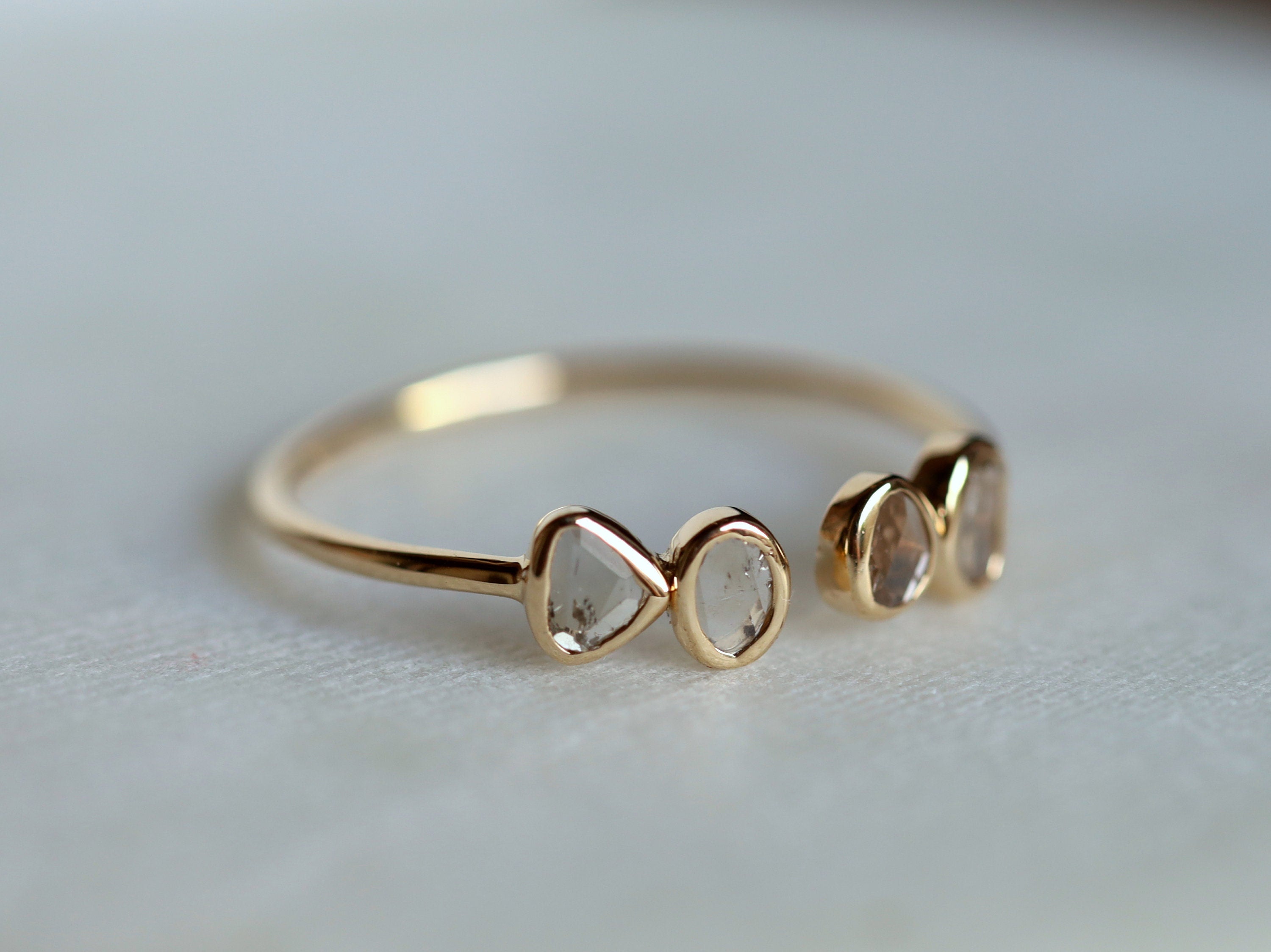 Diamond Stacking Ring | Slice Diamond Ring | Rose Cut Diamond Adjustable Ring -