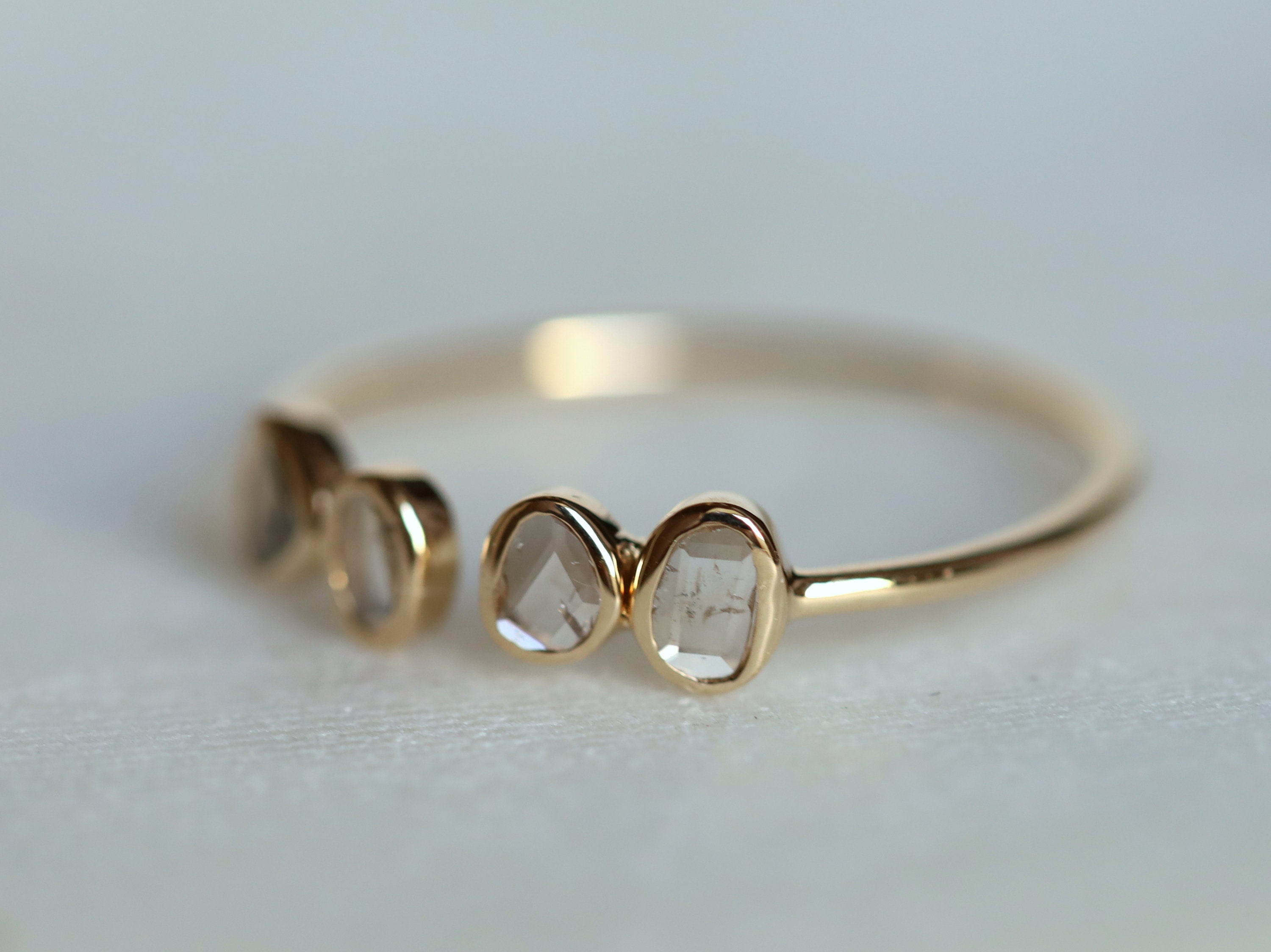 Diamond Stacking Ring | Slice Diamond Ring | Rose Cut Diamond Adjustable Ring -