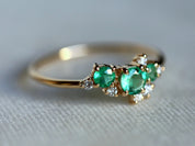 Emerald Diamond Cluster Ring | Green Emerald Engagement Ring with Diamond Cluster -
