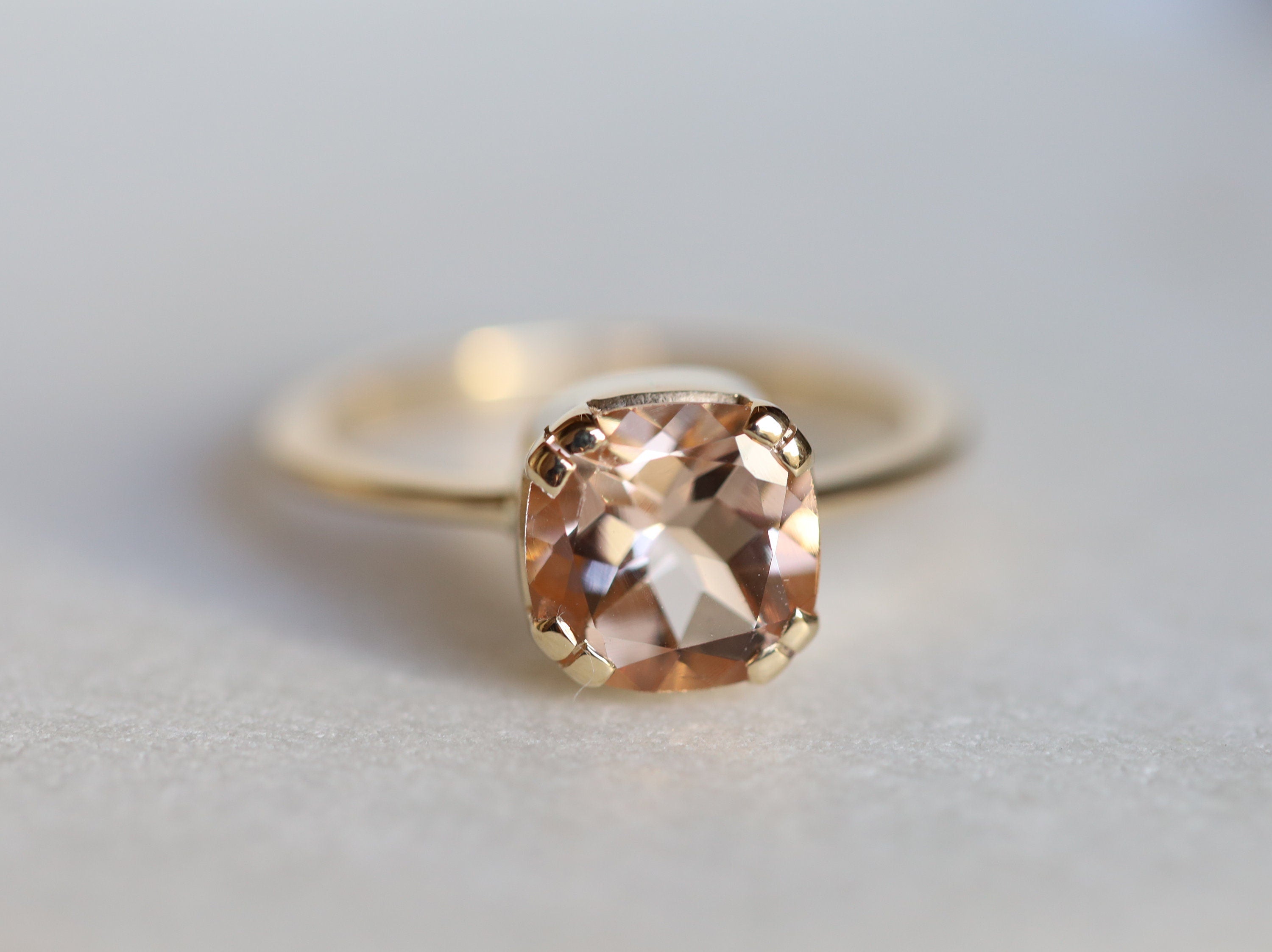 Morganite Cushion Engagement Ring | Peach Morganite 2 Carat Cushion Cut Ring -