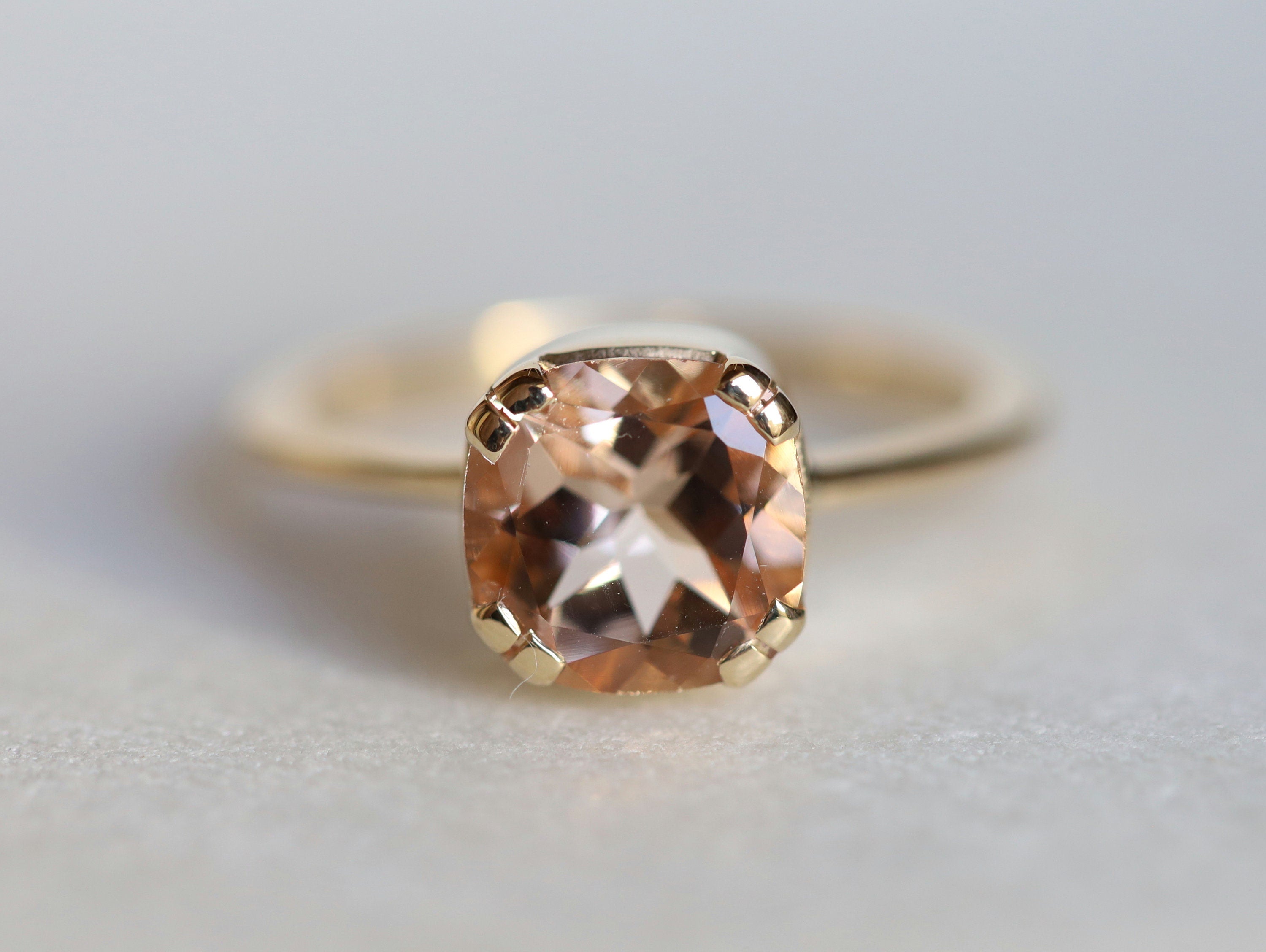 Morganite Cushion Engagement Ring | Peach Morganite 2 Carat Cushion Cut Ring -