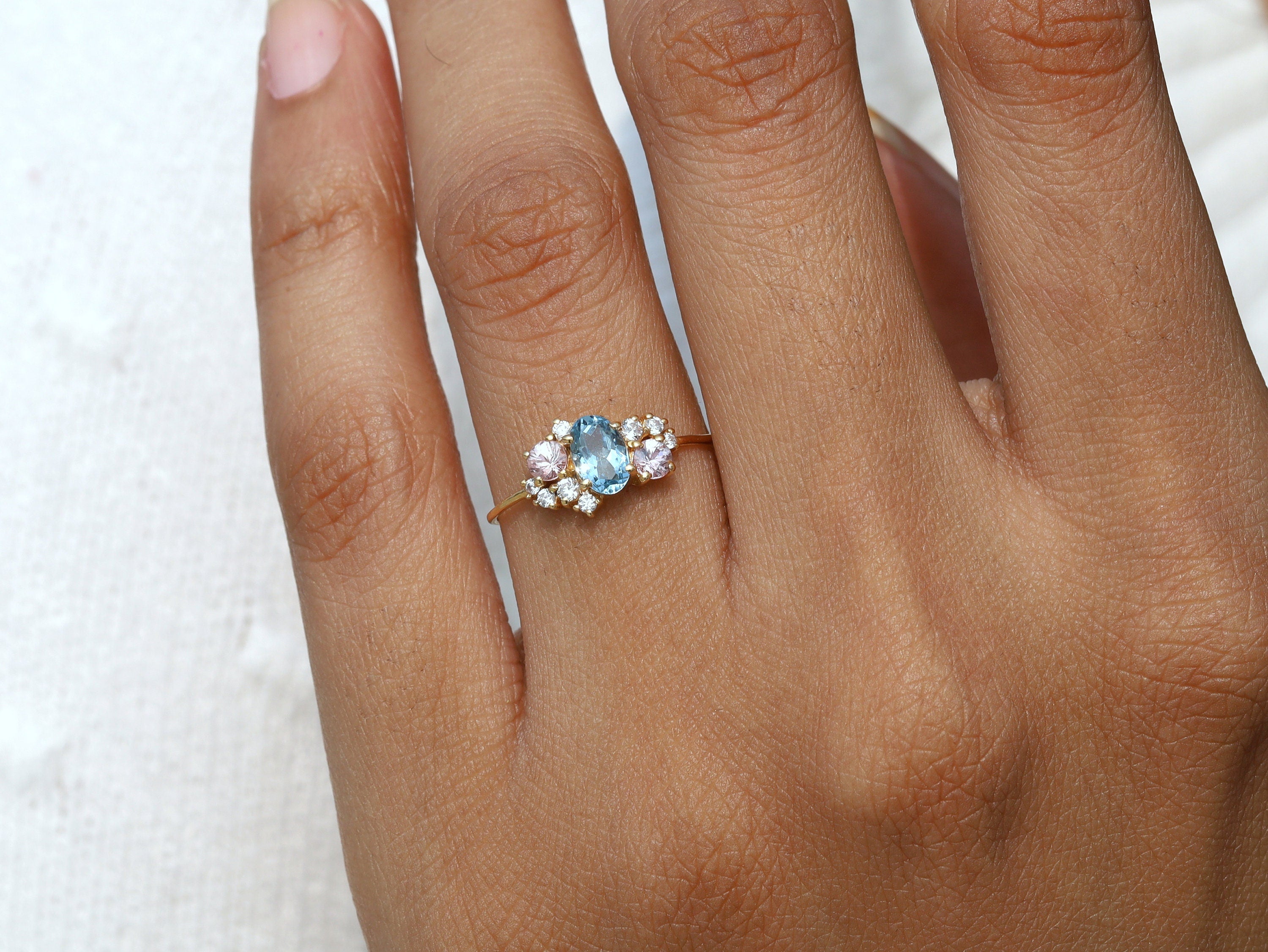 Aquamarine Engagement Ring | Cluster & Diamond Ring -
