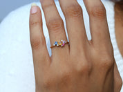9k/14k Solid Gold Multi Sapphire Cluster Engagement Ring | Sapphire & Diamond Ring -