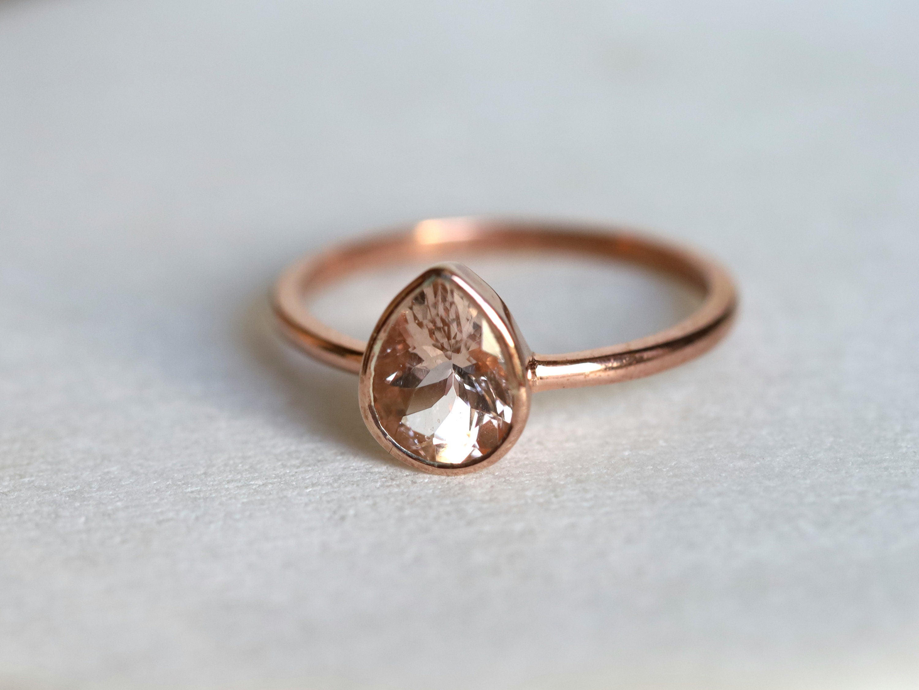 Morganite Engagement Ring | Pear Cut Morganite Ring | Peach Morganite Gift for Her -