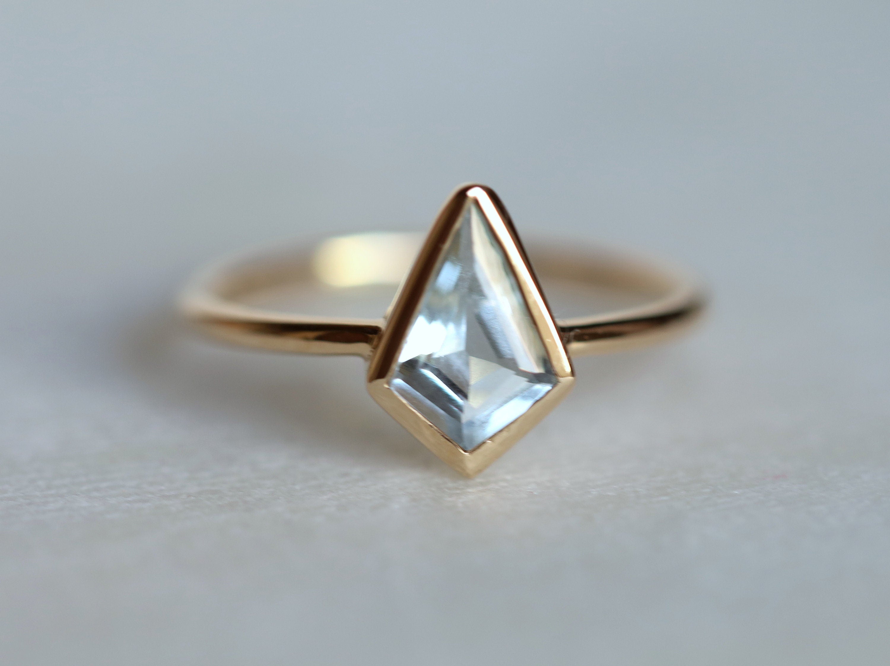 Kite Aquamarine Engagement Ring | Basic Bezel Set Aquamarine in Solid Gold | March Birthstone -