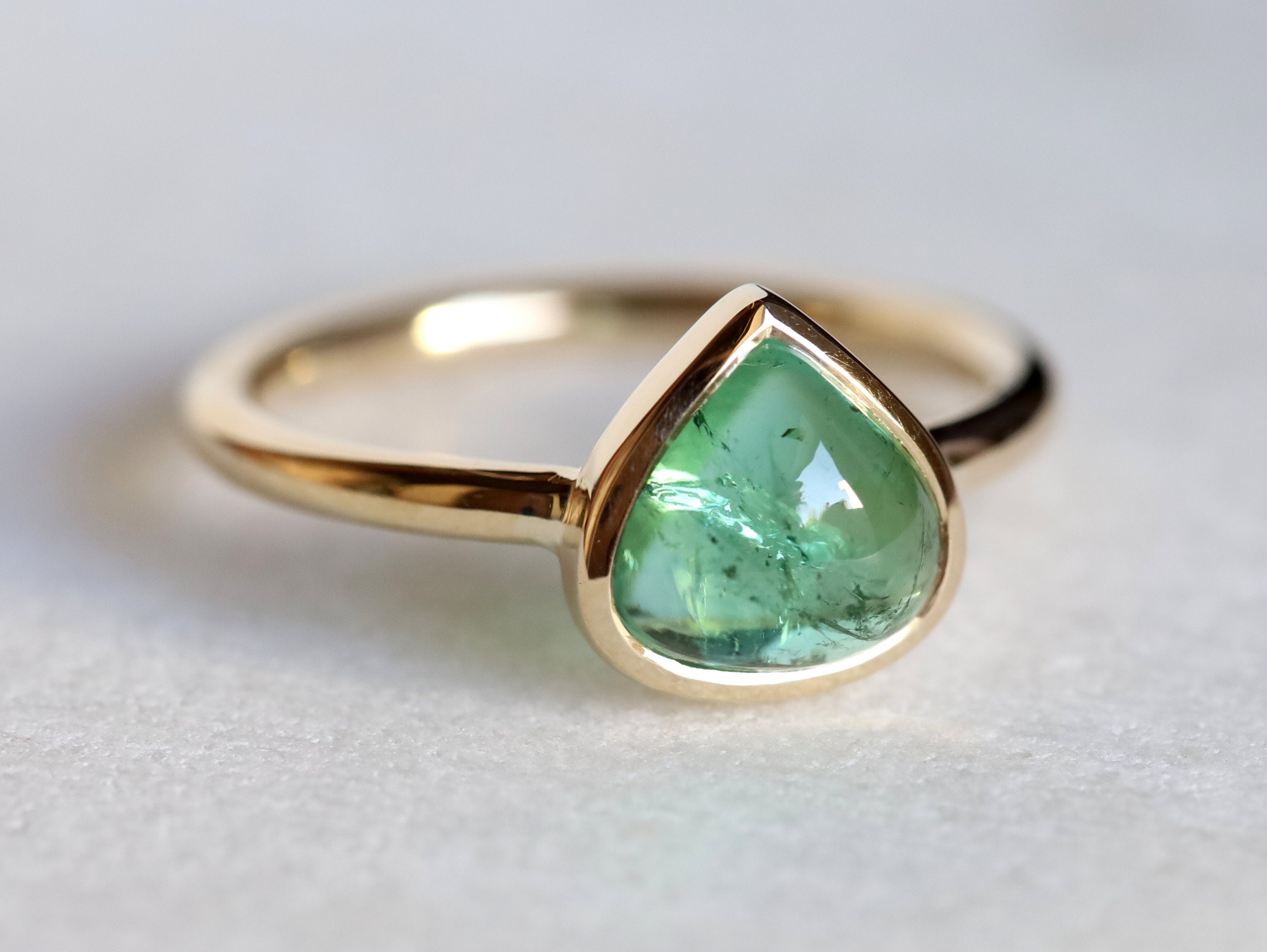 Paraiba Tourmaline Engagement Ring | Pear Shape Green Tourmaline Ring | Unique Tourmaline Ring -