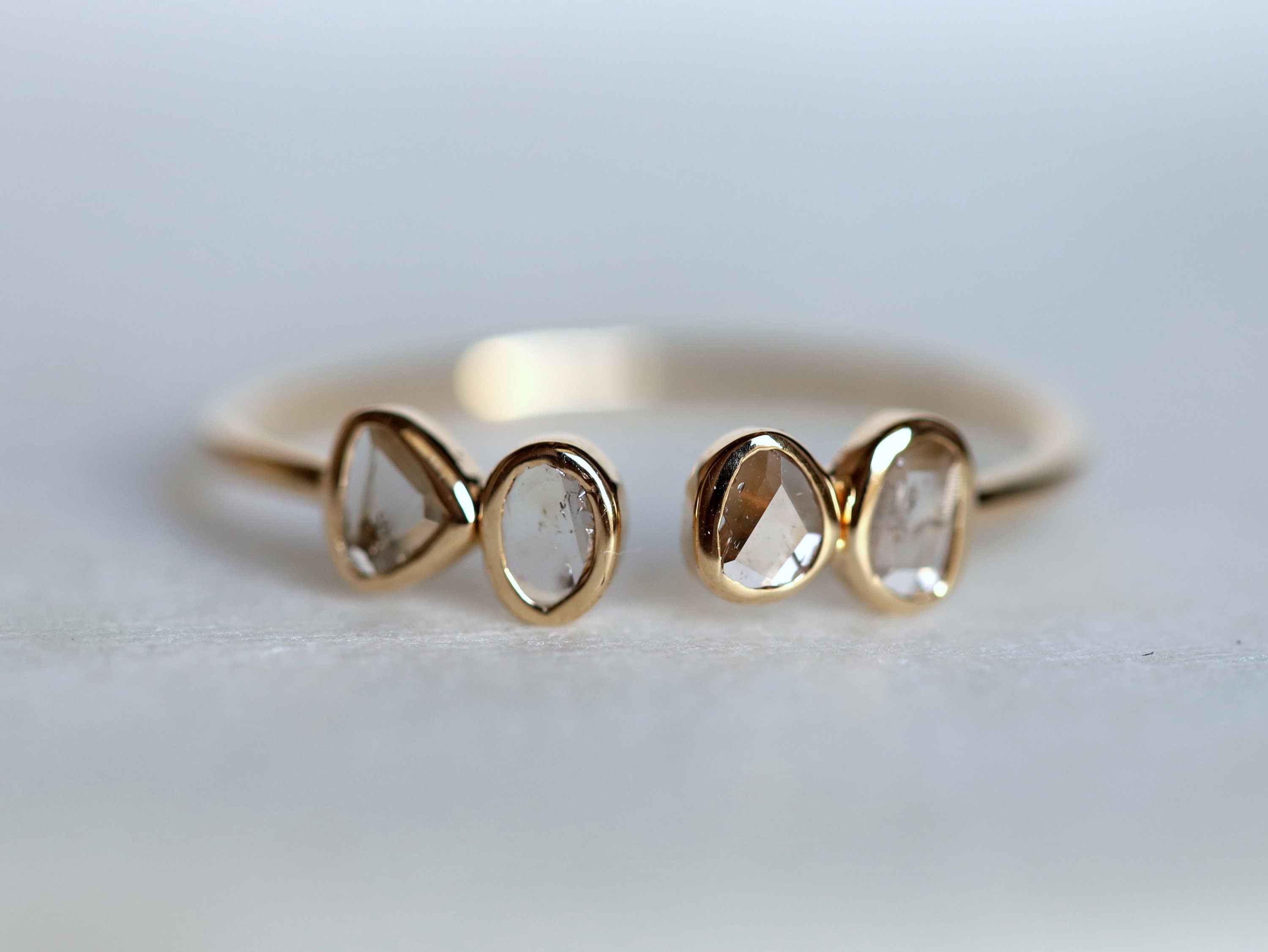 Diamond Stacking Ring | Slice Diamond Ring | Rose Cut Diamond Adjustable Ring -