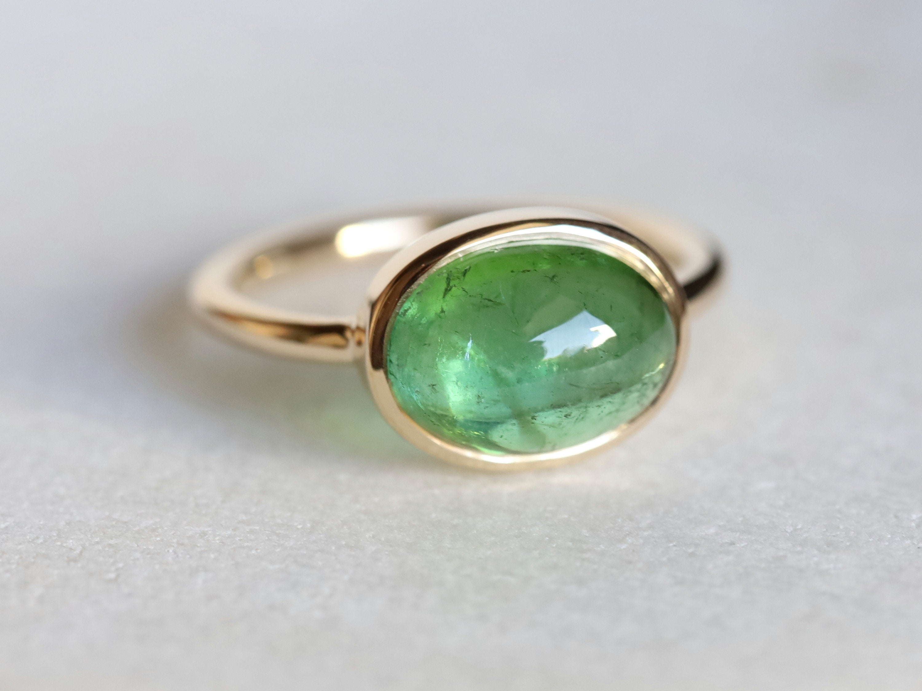 Green Tourmaline Candy Ring | Oval Tourmaline Engagement Ring | Unique Gemstone Ring -