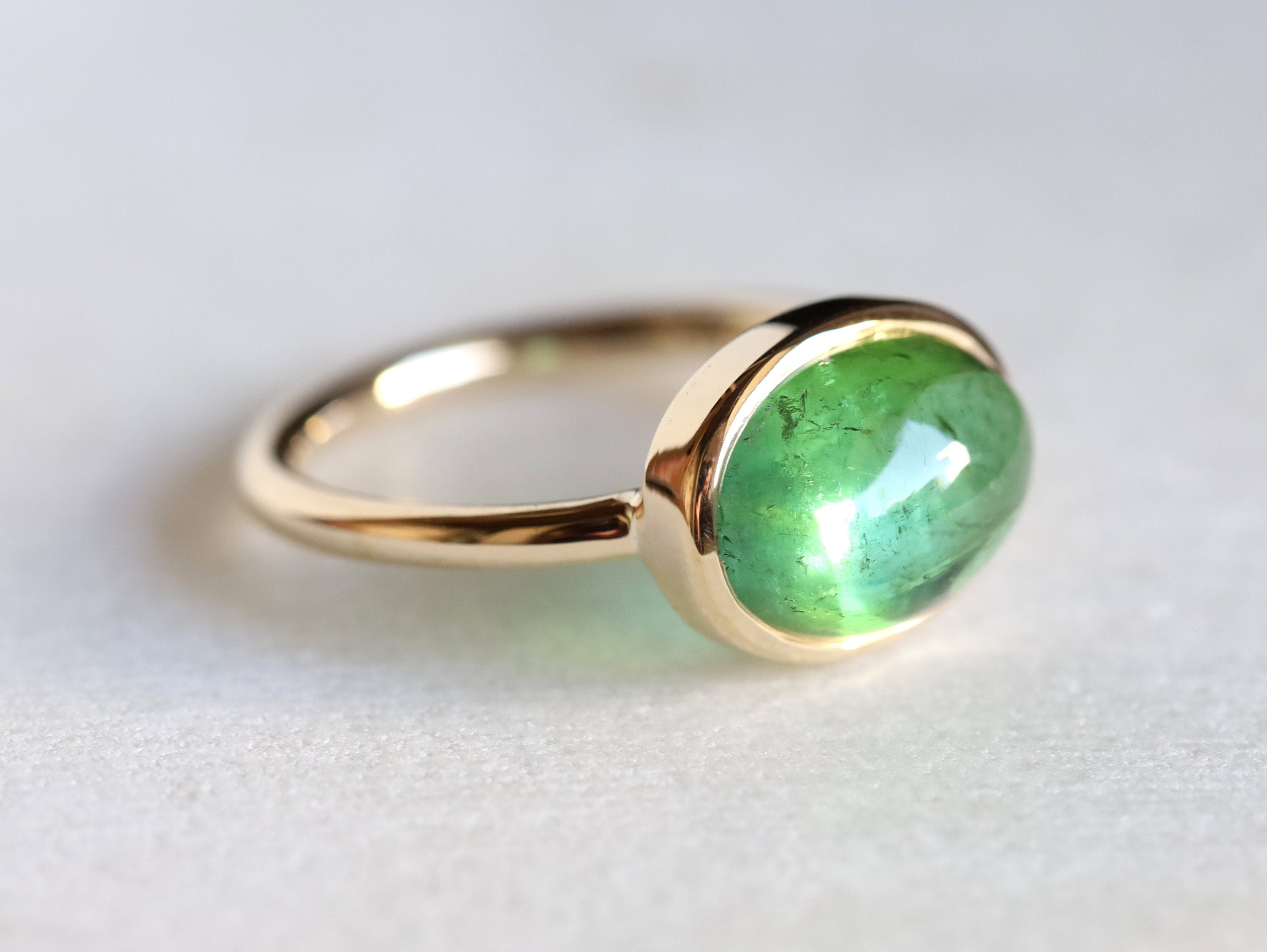 Green Tourmaline Candy Ring | Oval Tourmaline Engagement Ring | Unique Gemstone Ring -