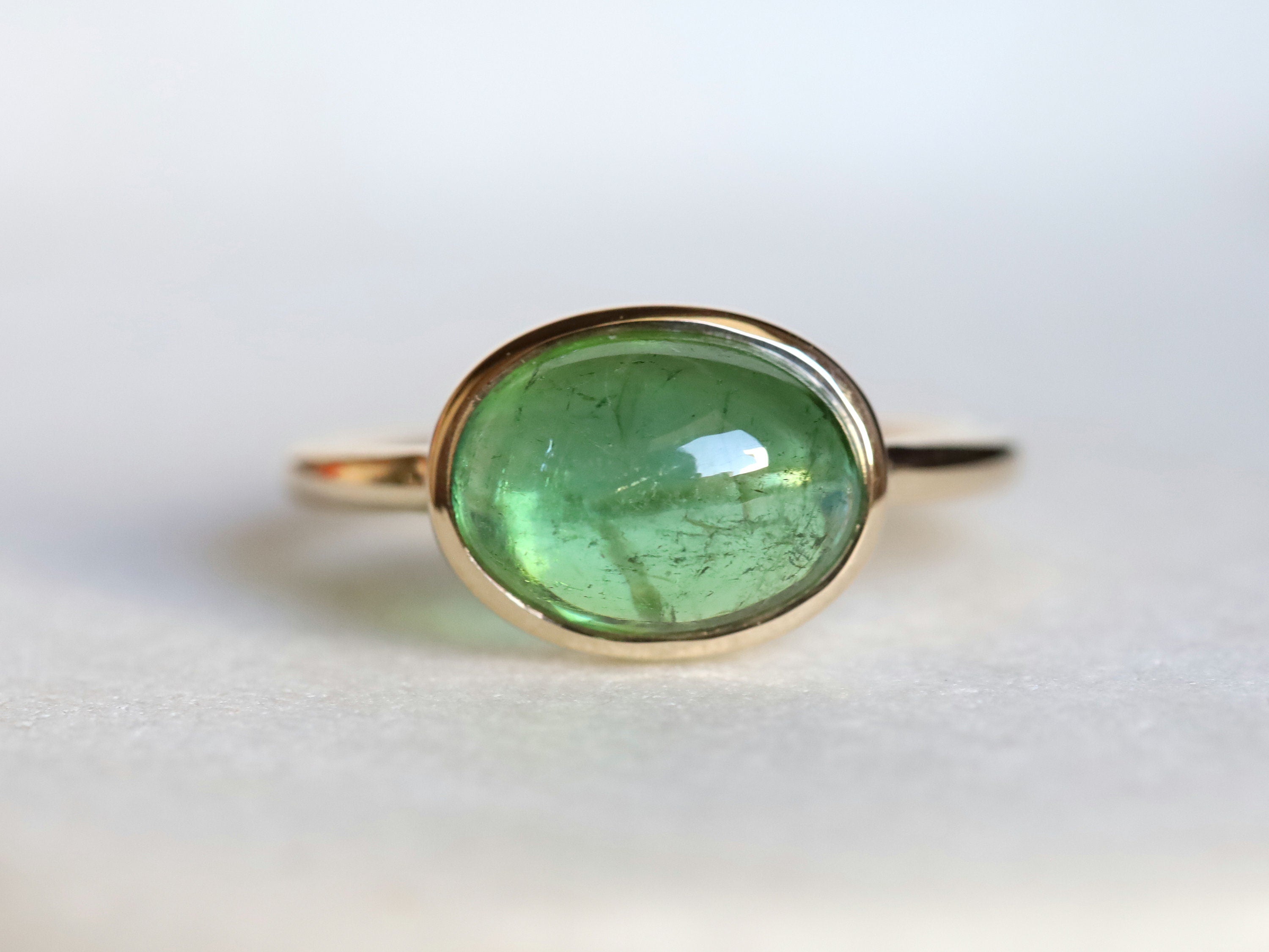 Green Tourmaline Candy Ring | Oval Tourmaline Engagement Ring | Unique Gemstone Ring -