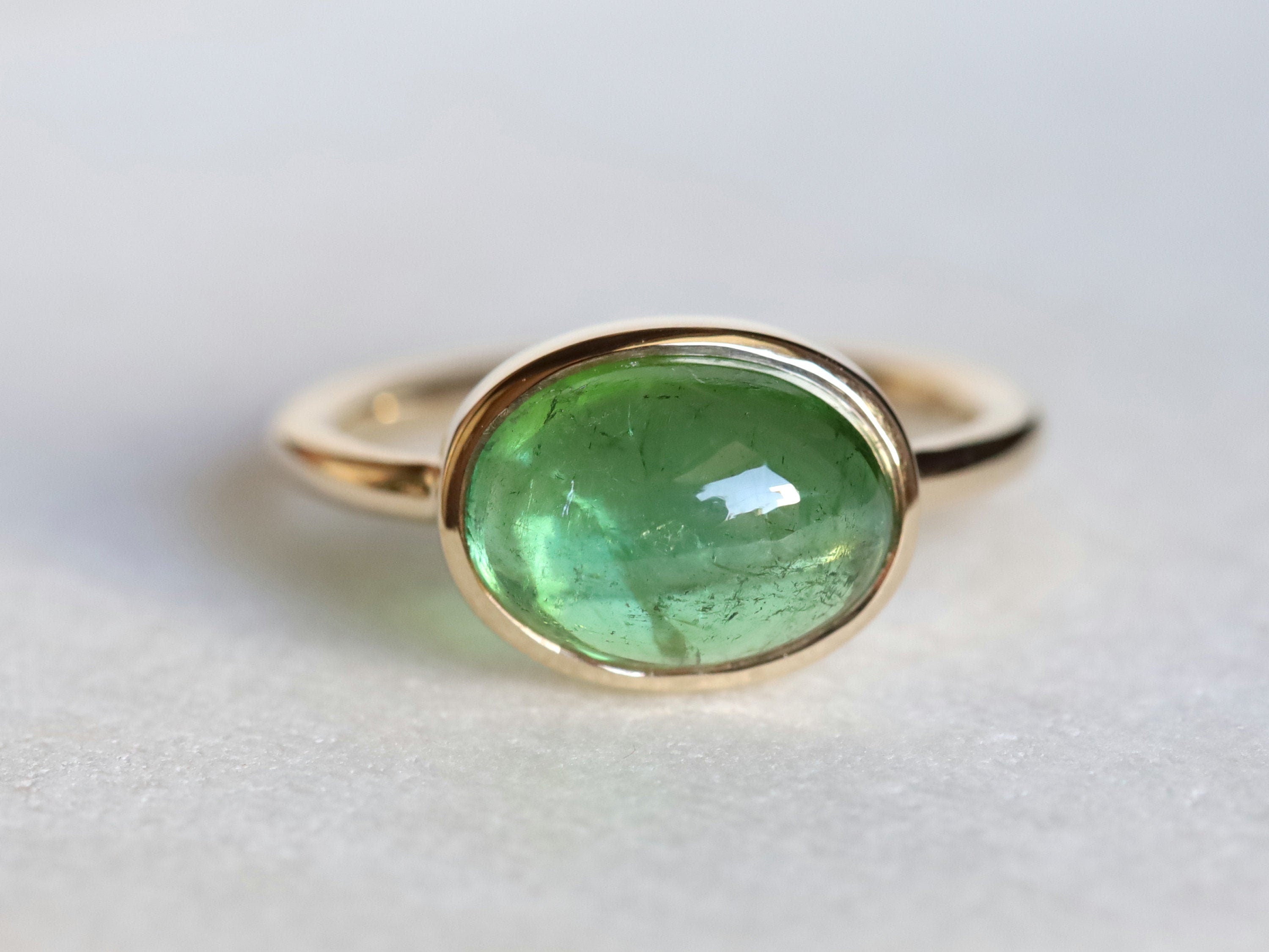 Green Tourmaline Candy Ring | Oval Tourmaline Engagement Ring | Unique Gemstone Ring -
